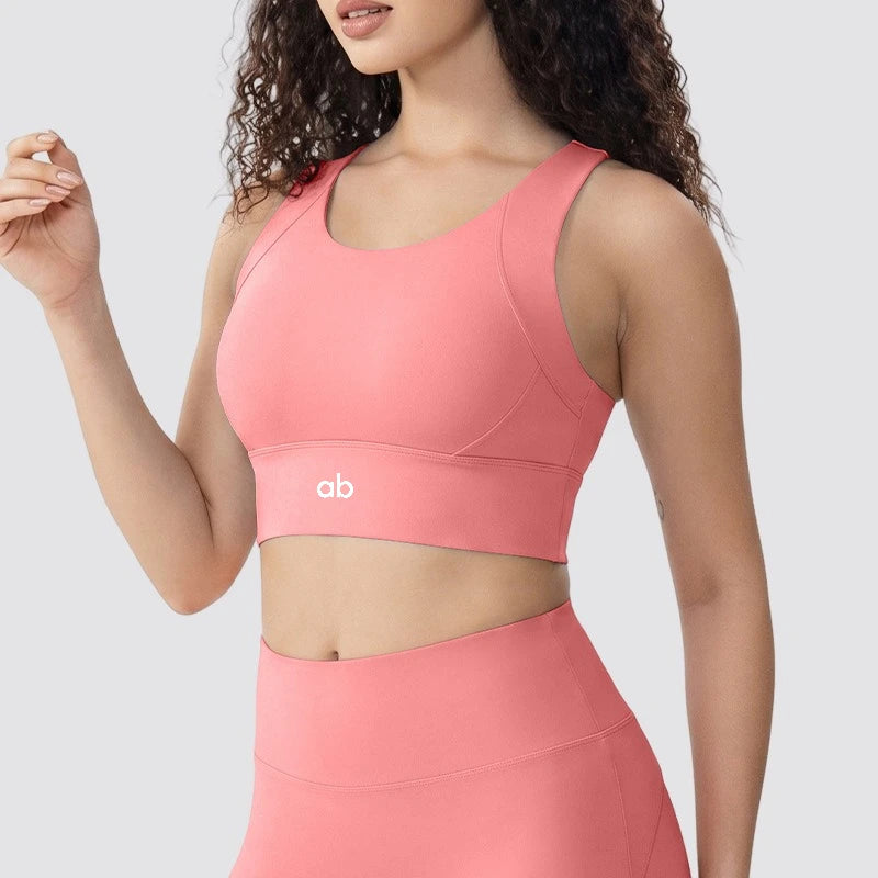 Women Fixed Chest Pad Integrated Sports Bra High Impact Shockproof Quick Dry Yoga Gym Workout Tank Top Ropa De Mujer