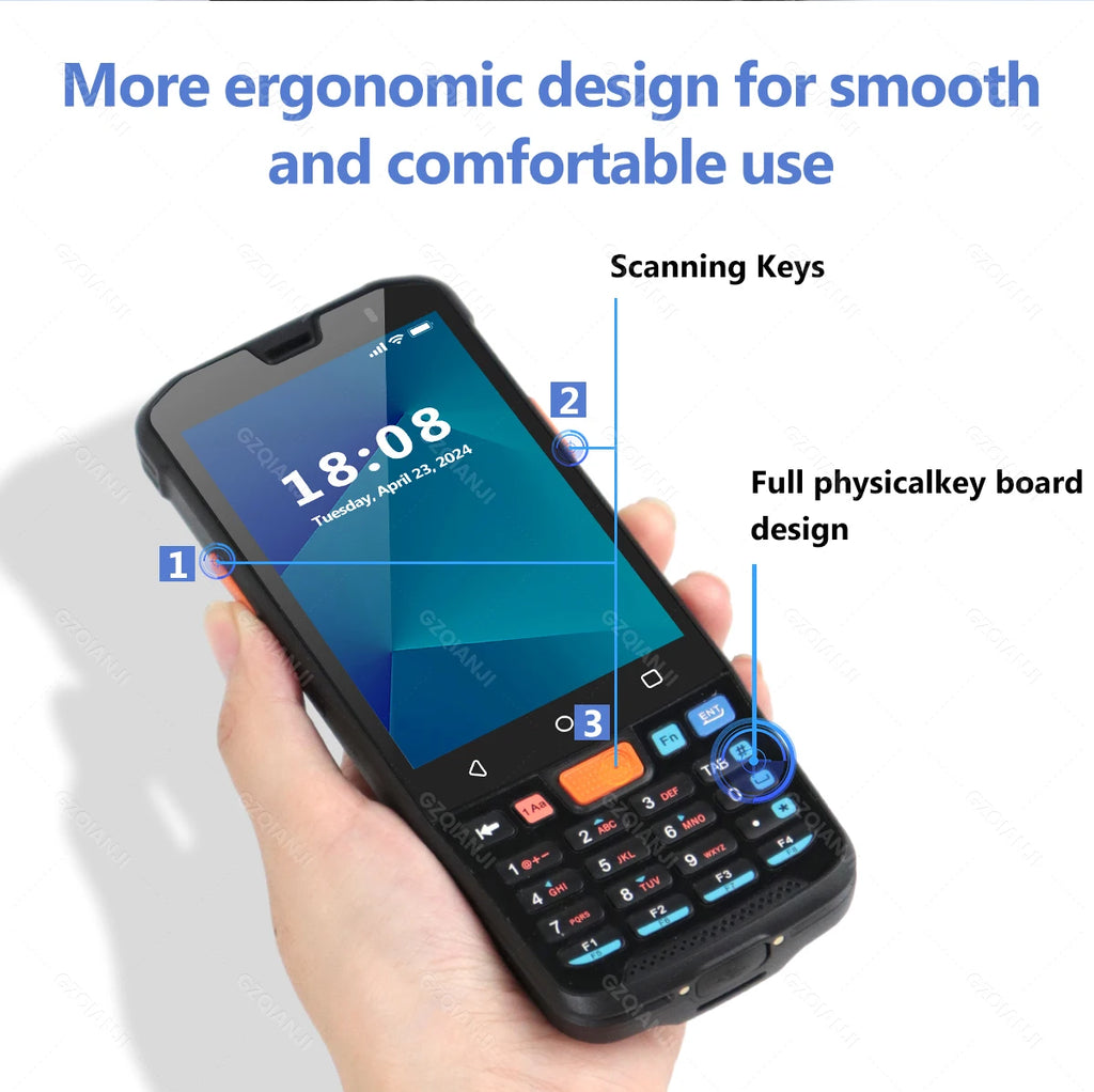 Android 14 Data Collector Wireless Wifi Bluetooth Handheld Terminal 1D 2D QR Barcode Scanner 3+32GB Running With Charger Station