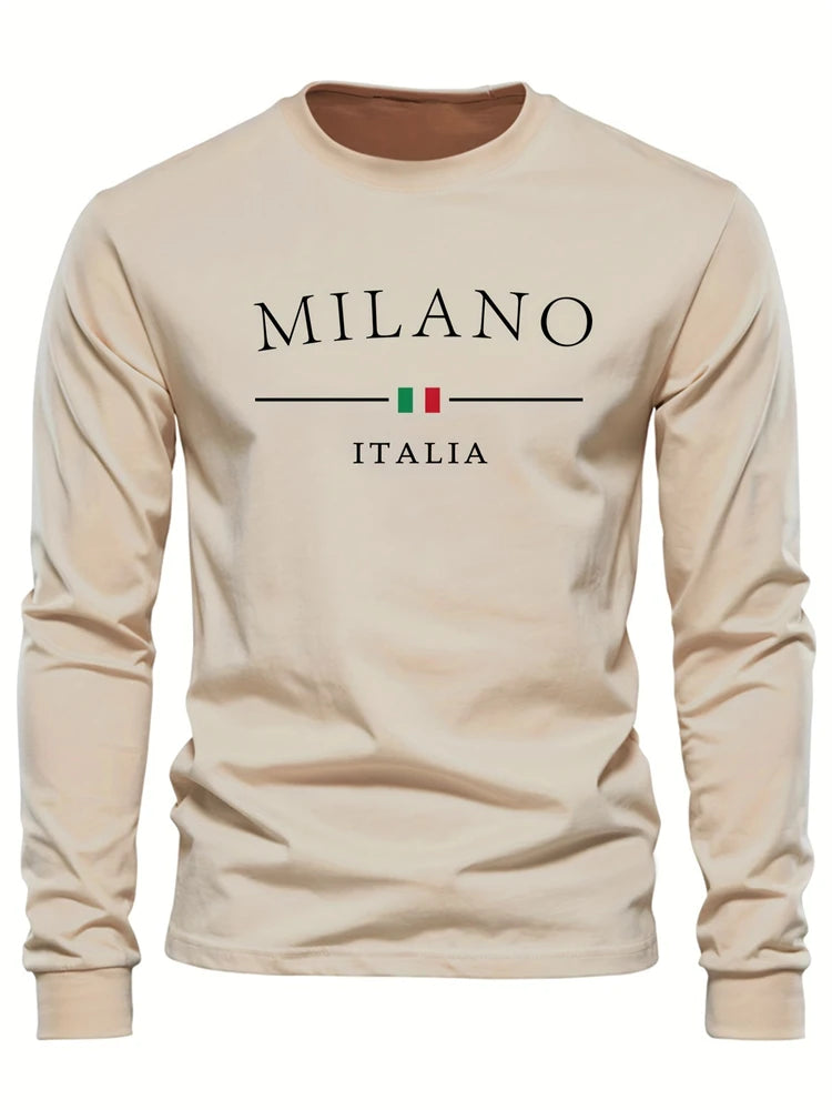 Mens Spring And Autumn Casual Fashion Loose Large Size Paris Pattern Printed Pullover Long Sleeve Gradient Round Neck Sweatshirt