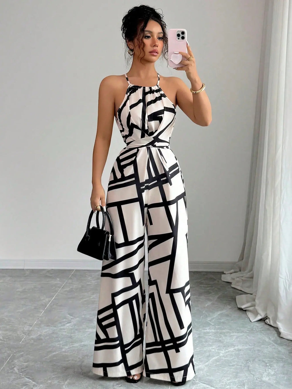 Women's Sexy Halter Neck Jumpsuits Casual Pants Rompers for Women Geometric Print Jumpsuit Party Outfits for Women Ropa Mujer