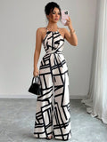 Women's Sexy Halter Neck Jumpsuits Casual Pants Rompers for Women Geometric Print Jumpsuit Party Outfits for Women Ropa Mujer