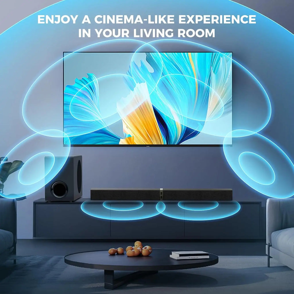 120W Sound Bar with Subwoofer, Bluetooth 5.3 Home Theater Surround Sound Audio System for Smart TV, Featuring ARC, AUX, and Optical Connectivity