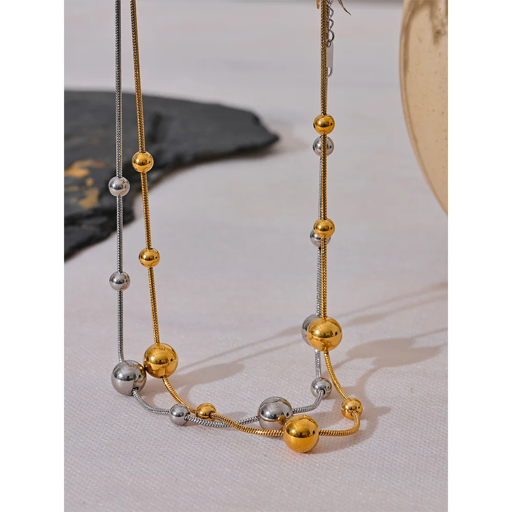 Yhpup High Quality Stainless Steel Round Beads Chain Statement Necklace for Women 18K PVD Plated Stylish Jewelry Rust Proof