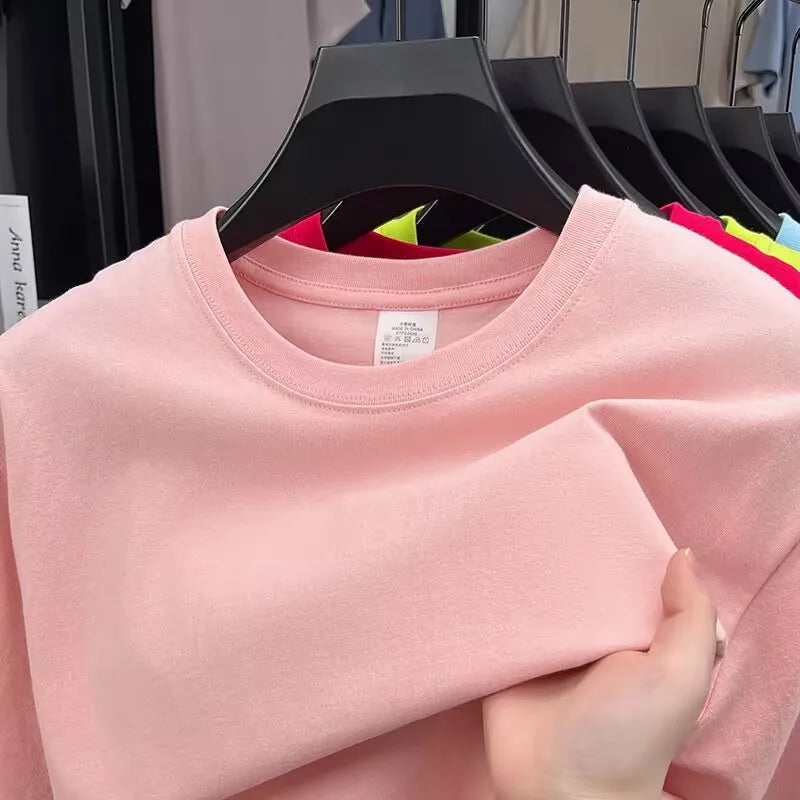 Summer 100% Cotton Men's T Shirt Bottoming Basic Fashion Short Sleeve Loose Tops Tees 230g/㎡