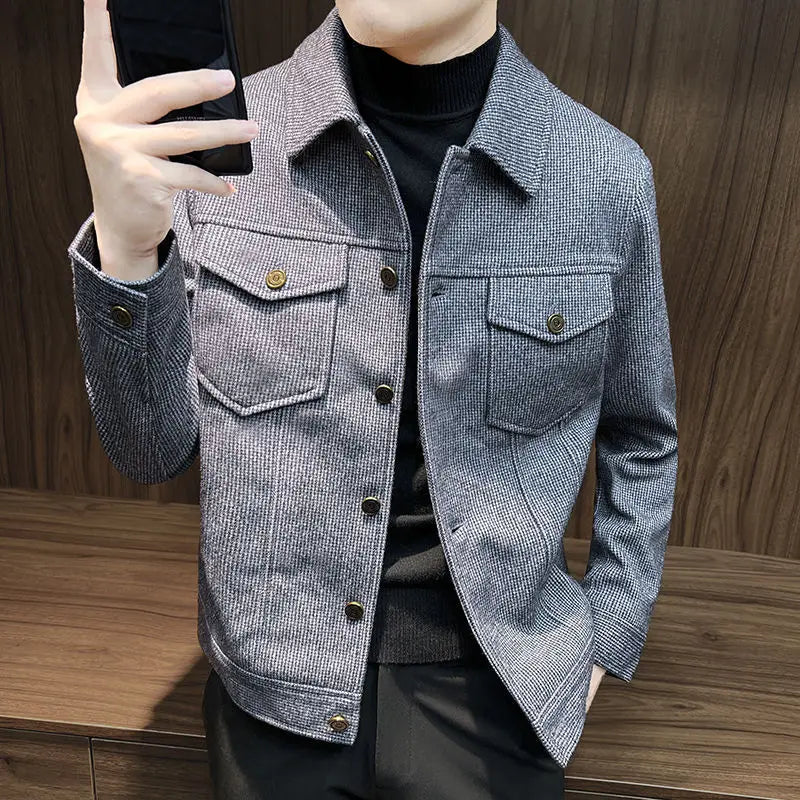 Short Woolen Jacket Men's Trendy Autumn and Winter 2025 New Plaid Jacket Versatile Coat