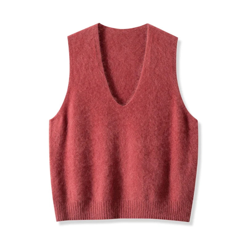 SuyaDream, Women Vests, Fleece Wool, V Neck, Chic Pullovers, 4.7%Cashmere 95.3%Wool, 2025 Fall Winter Sweaters, Tanks