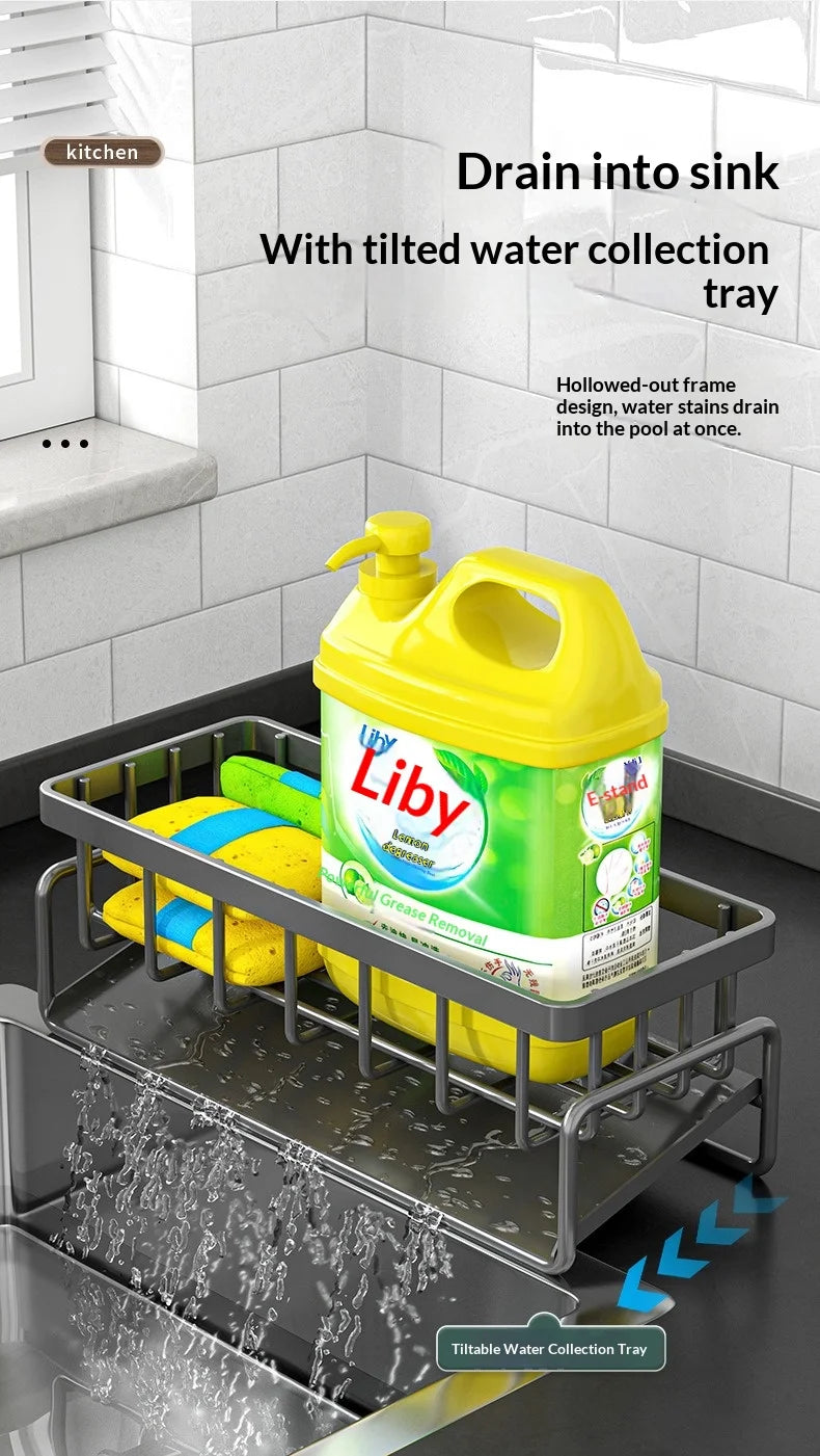 Kitchen Storage Rack and Cloth Holder, Household Sink Draining Basket, Multifunctional Countertop Sponge and Dish Soap Organizer