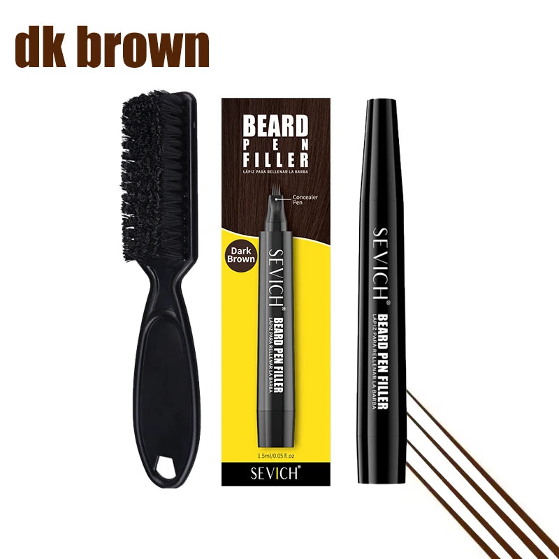 Men Beard Filling Pen+Brush Kit for Beard, Hairline, Eyebrow Shaping Color Beard Filling Pen Beard Enhancer Brush Man Cosmetic