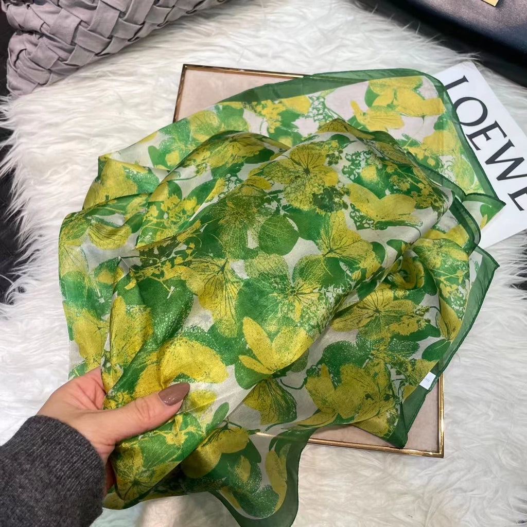 100% Mulberry Silk Scarf Shawl Brand Plum Bossom Design Blue Green Summer Beach Silk Shawls Scarfs Fall Winter Neck Head Scarf
