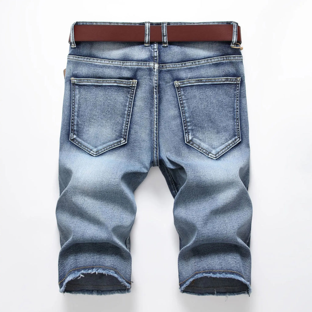 2026 New Denim Shorts for Men Fashion Casual Stretch Straight Short Jeans Men Summer Trend Holes Slim Fit Cowboy Short Trousers
