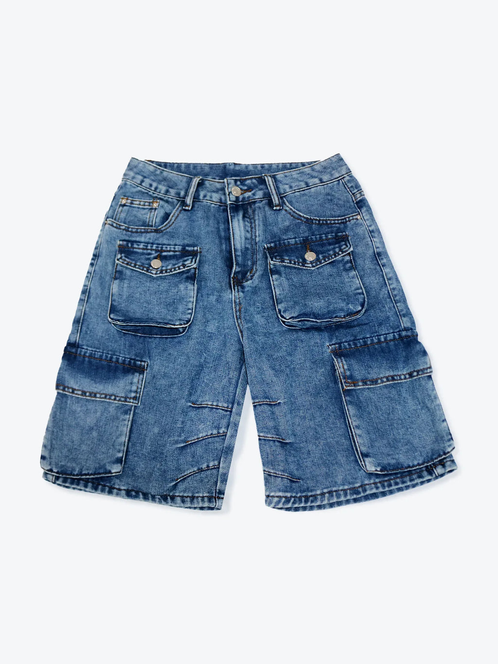 Shorts Women Knee Length Cargo Jeans Multiple Pockets High Waist Washed Distressed Streetwear 2025 Summer Denims Short Pants