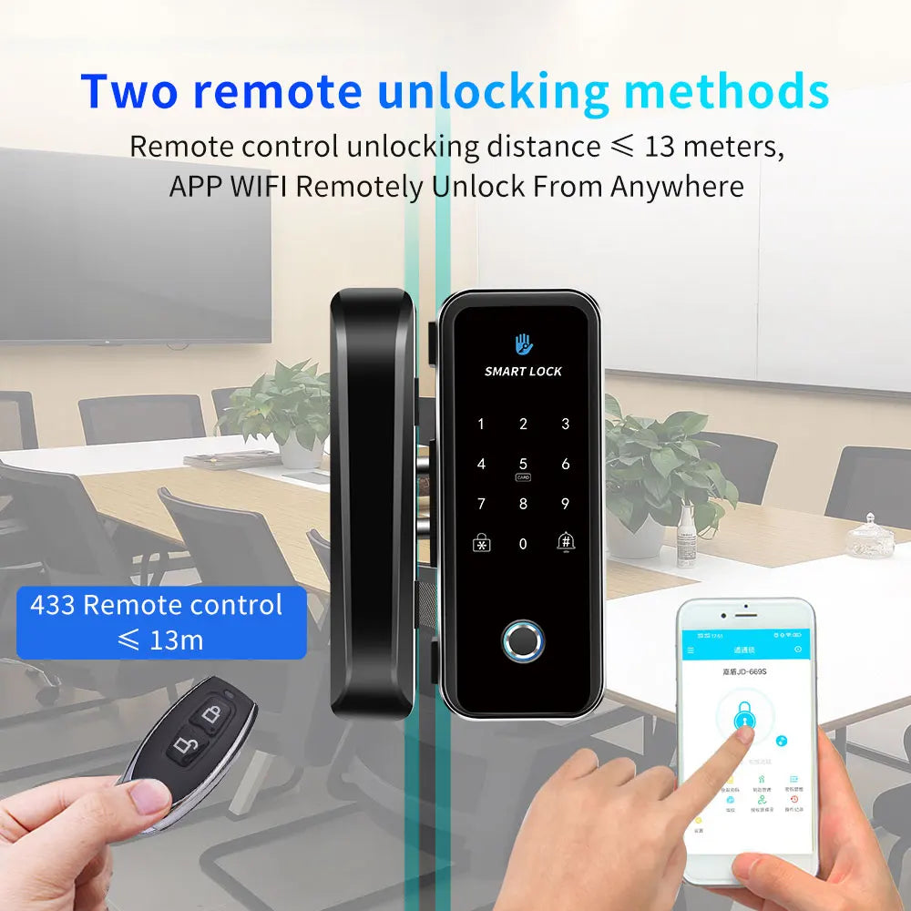TTlock Smart Biometric Fingerprint WiFi Lock for Commercial Glass Door 5-in-1 Access Control (APP/Fingerprint/Card/Code/Remote)