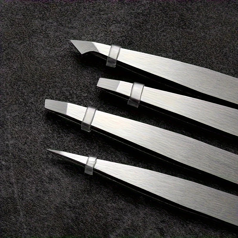4 Piece Professional Tweezers Set Eyebrow Hair Removal, Beard Plucking, Stainless Steel Angled Tweezers Tools Hair Removal Tool