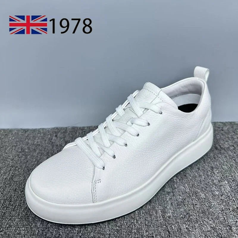 Genuine Leather Men Shoes Comfortable Casual Skateboard Shoes Men White Black Solid Leisure Sneakers Lightweight Walking Shoes