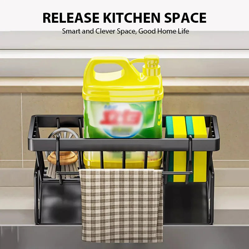 Kitchen Sink Drain Rack Organizer Plastic Desktop Self-draining Sink Shelf Soap Sponge Holder Dishcloth Towel Rack Filter Basket