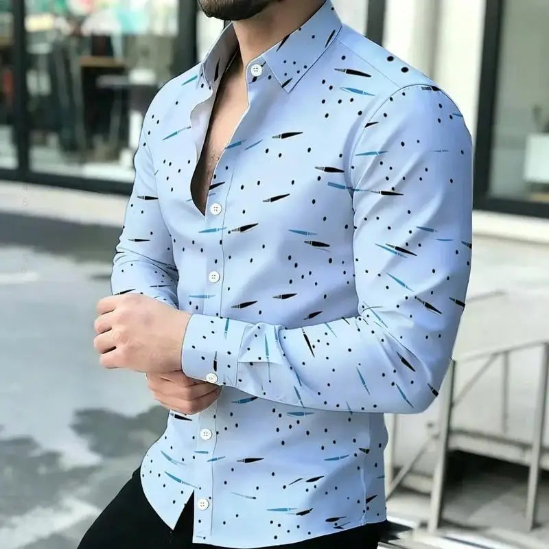 Men Long Sleeve Button Down Shirt Vintage Art Pattern Print Casual Daily Festival Outfit For
