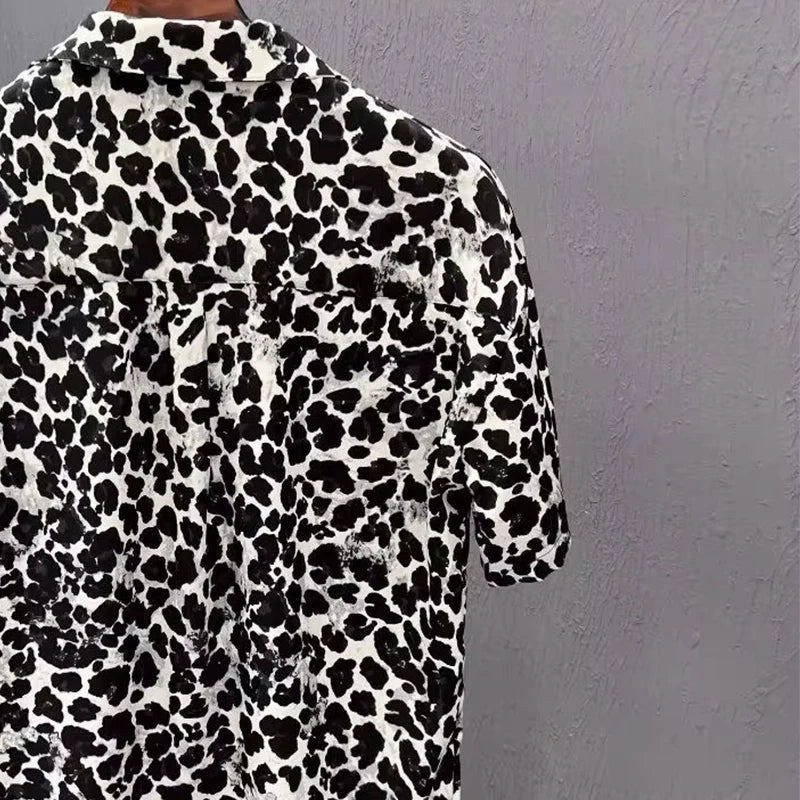 Leopard Print Short-sleeved Shirt Men's Design Niche Fashion Versatile Casual Summer Thin Style 2025 New Trendy Top