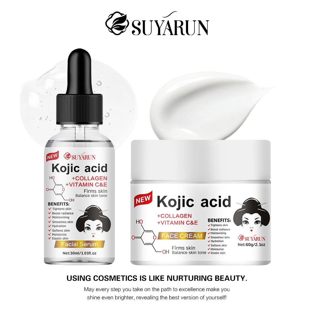 SUYARUN Kojic Acid Serum & Cream Bundle - Brightening Set for Dark Spots, Acne Scars, Anti-Aging | 2-in-1 Skincare Combo.