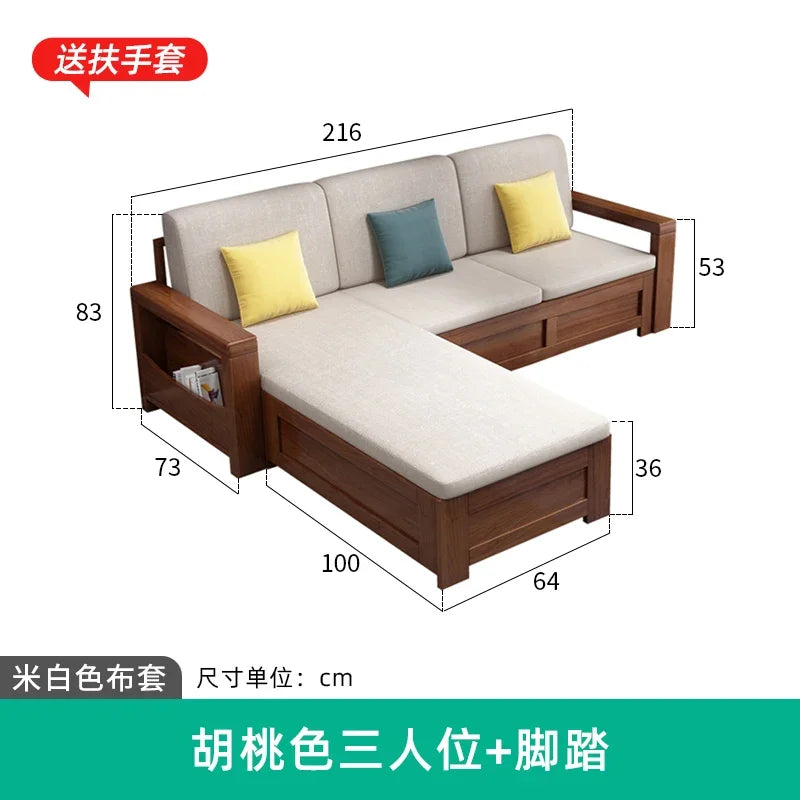 solid wood sofa simple modern living room winter and summer dual-purpose corner combination storage sofa