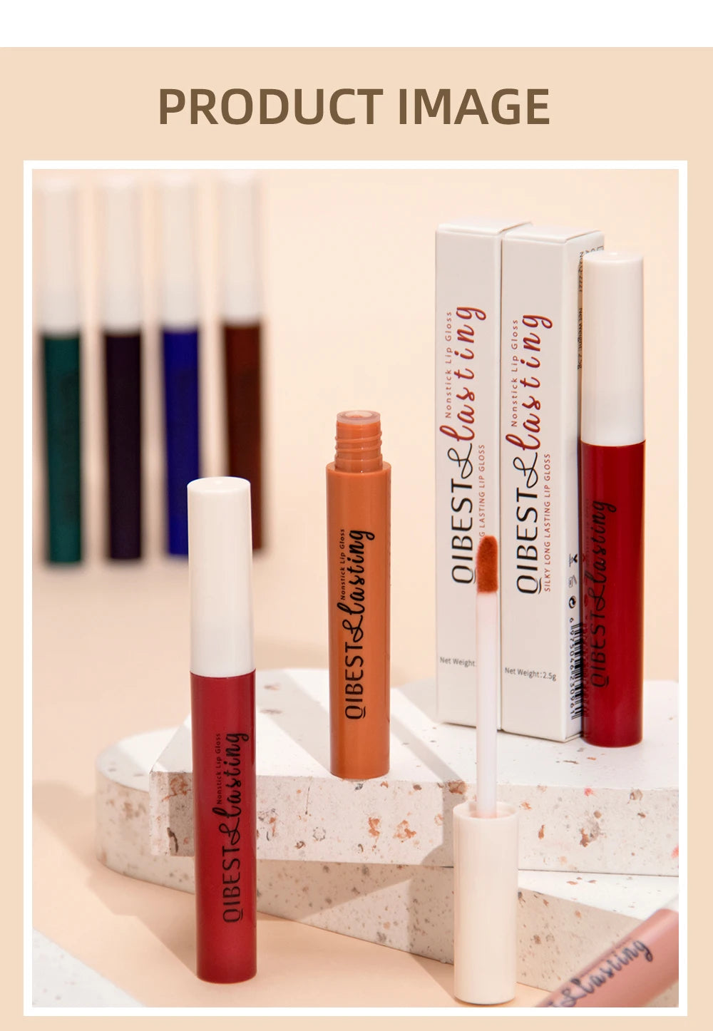 QIBEST Sexy Red Lip Gloss Long Lasting Velvet Matte Liquid Lipstick Waterproof Lip Makeup Nonstick Cup Purple Lip Tint Black