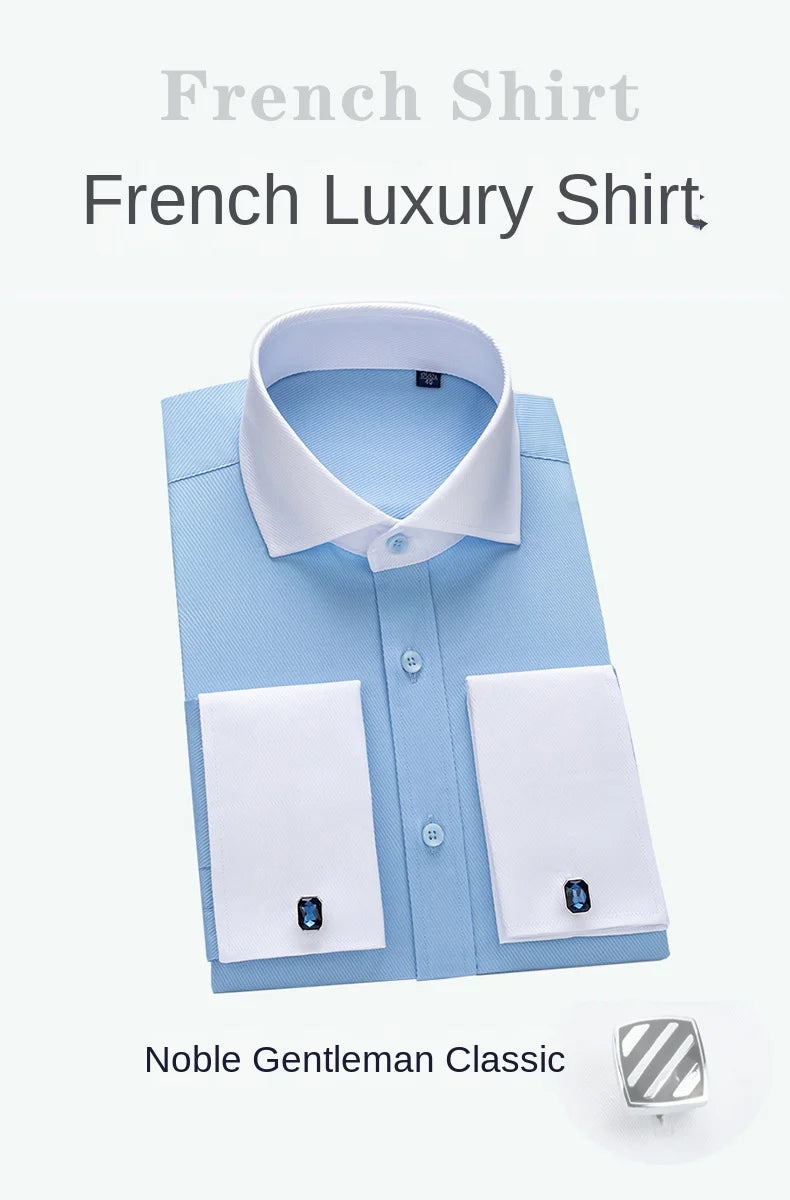 2026 Men's Long-sleeved Shirt High-grade Niche Chic Double Folded Sleeve Windsor Collar Dress Random SelectionFrench Cufflif