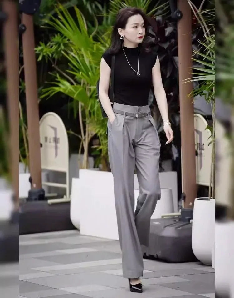 Women's Top and Pants Two Piece Set Formal Summer 2025 Business Ladies Trouser Wide Leg Clothes Clothing Trend Fashion Tailor D