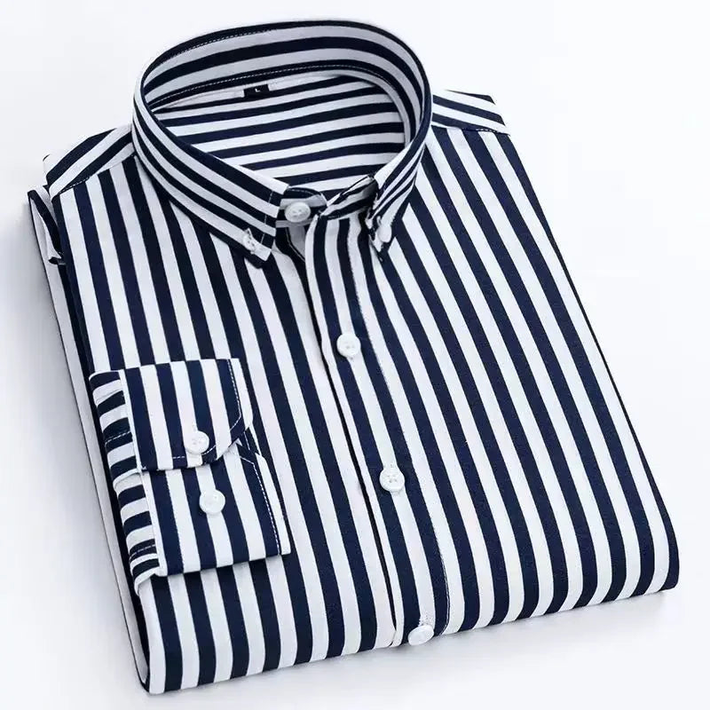 Stylish Men's Striped Shirt Printed Casual Business Dress Shirts Long Sleeve All-Match Slim Fit Fashion Korean Streetwear Shirts