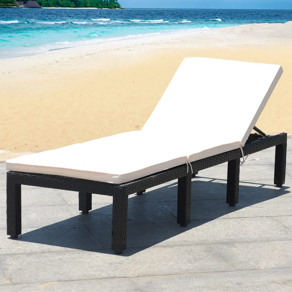 Height Adjustable Cushioned Rattan Patio Chaise Lounge For Pool & Garden, Custom