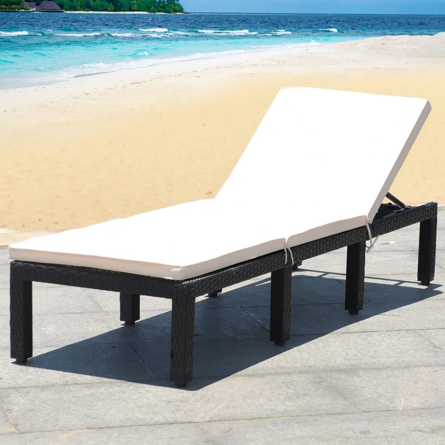Height Adjustable Cushioned Rattan Patio Chaise Lounge For Pool & Garden, Custom