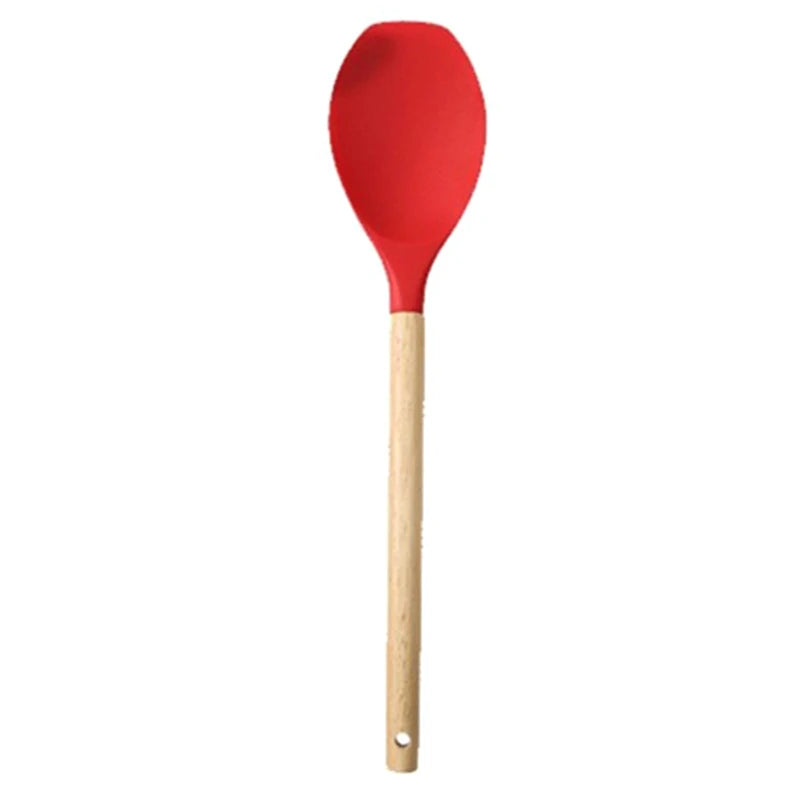 1Pc Silicone Spatula Scoop With Wooden Handle Salad Agitator Pot Scoop Home Cooking Utensils Kitchen Gadgets