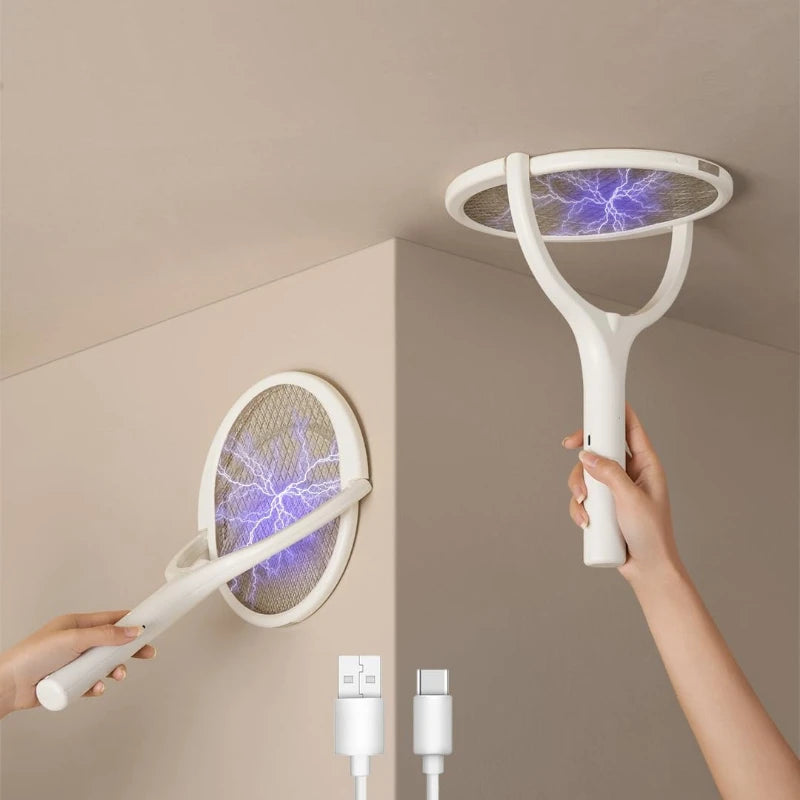5‑in‑1 Fast‑Charging Mosquito Swatter Racket with Battery‑Powered Lamp, ABS Adjustable Handle for Outdoor Use