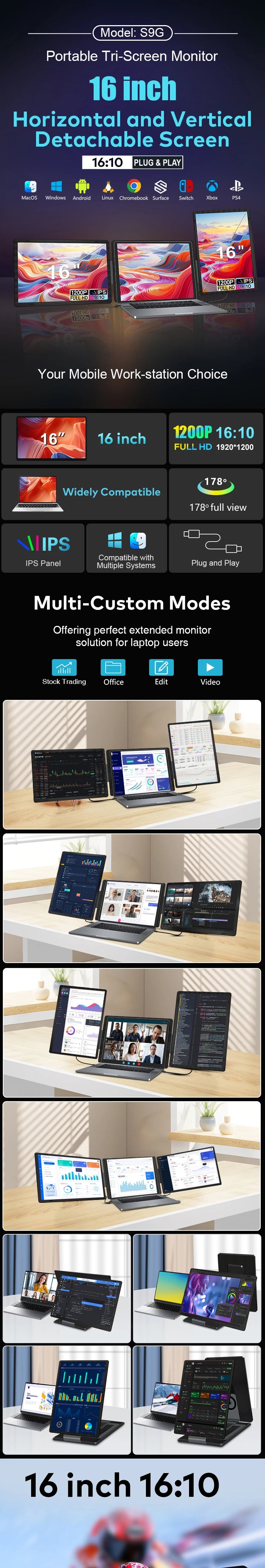 Portable  16 Inch Detachable Screen  Extender Horizontal & Vertical Laptop Screen Extender for Windows
