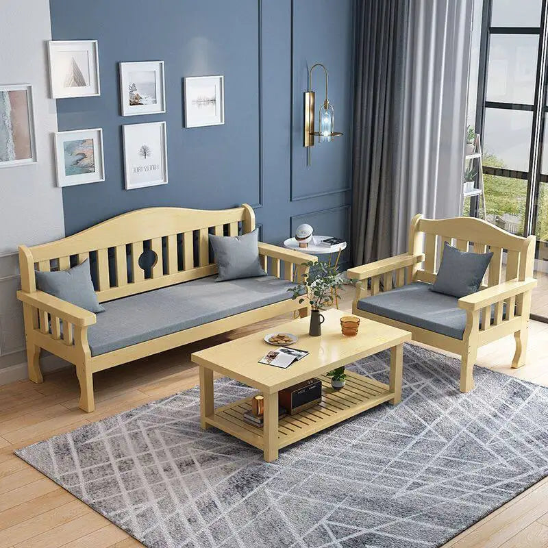 Solid wood sofa new Chinese combination wooden sofa rental room backrest bench economical living room small apartment sofa