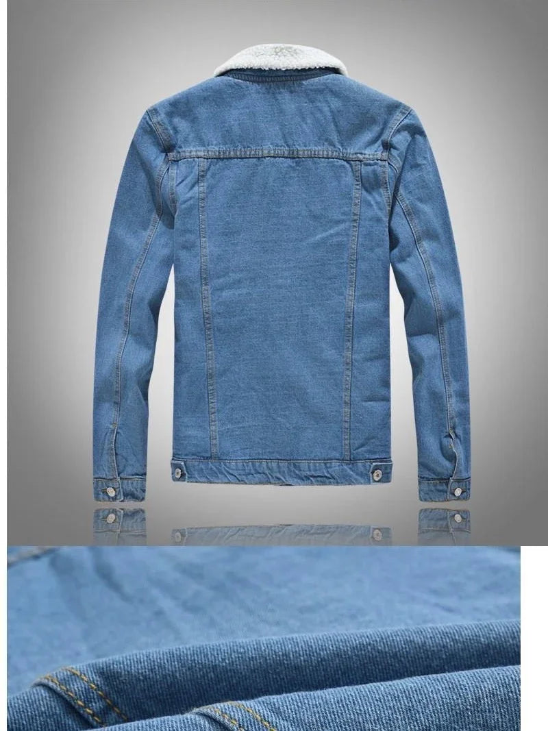 Autumn/Winter New Fashion Solid Color Lamb Wool Denim Jacket Men's Casual Thick Warm High Quality Plus-Size Jacket M-3XL