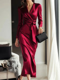 Autumn temperament goddess Hepburn style long-sleeved lace-tight waist dress for women