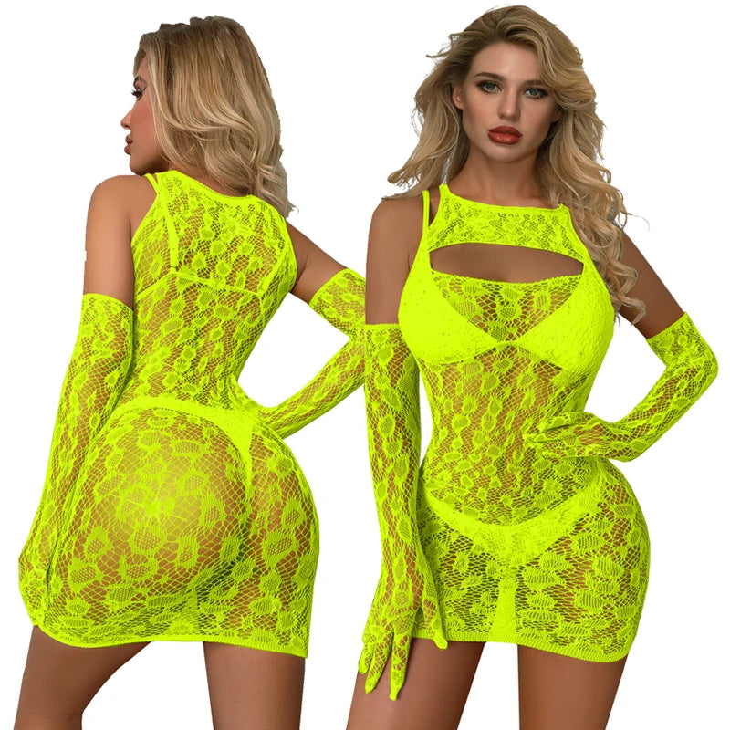 new Sexy Fishnet Lingerie Sheer Babydoll dress Underwear Body stocking Chemises Catsuit Miniskirtbikini body suit bodysuits