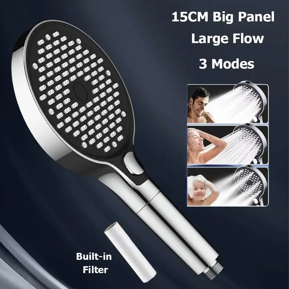 Portable Shower Head 3-Mode Shower Nozzle Bathroom Accessories Large Panel Sprayer High Pressure Handheld Showerhead