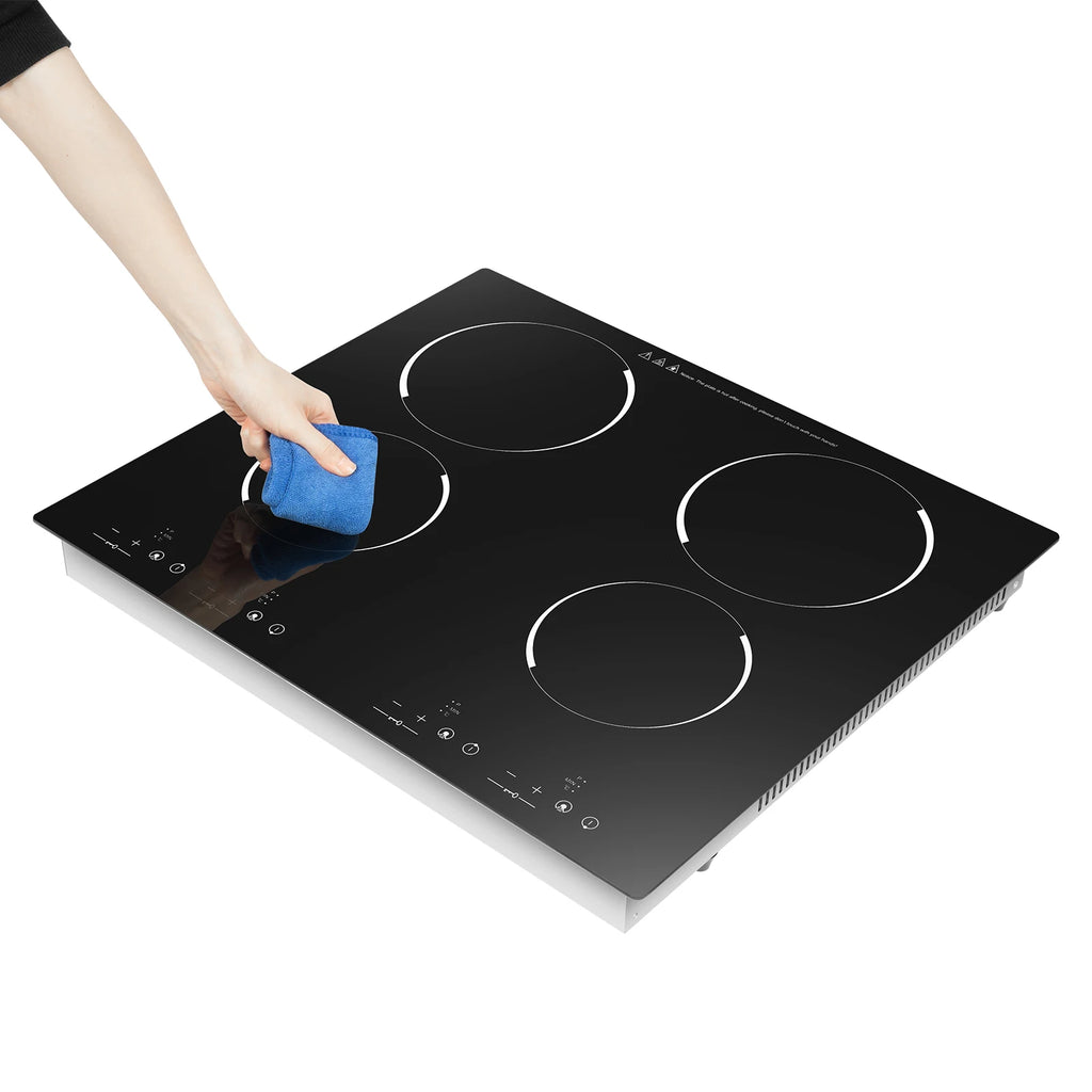 3000W 4 Burner Electric Cooktop Ceramic Hob 110V, 9 Heating Levels Sensor Touch Control, Built-in Countertop Radiant Stove with Child Safety Lock & Timer for Kitchen(No Plug), Black