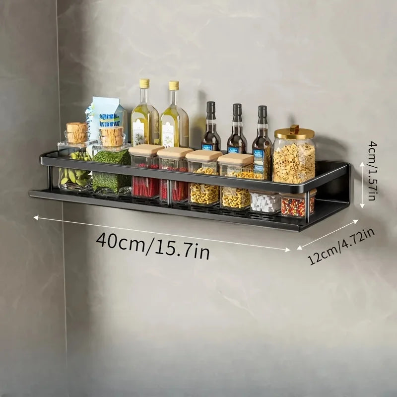 Multifunctional Aluminum Wall-Mounted Shelf Kitchen Spice Storage Rack Kitchen Supplies Storage Hooks Kitchen Accessories