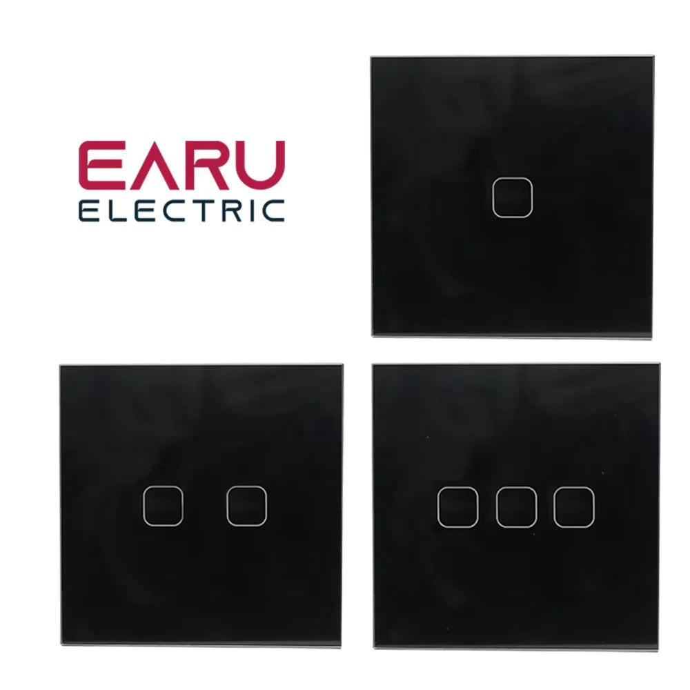 EU Standard Crystal Glass Panel Touch Light Switch | AC100-240V 10A | Wall LED Power Switch 1/2/3 Gang 1 Way White Black Golden