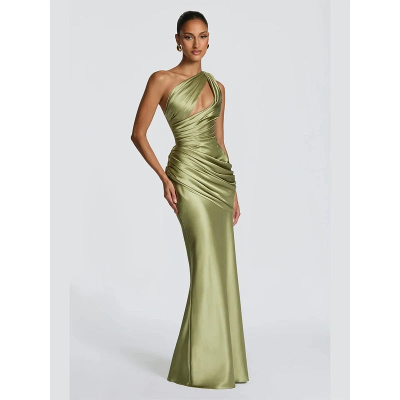 Women Fashion Solid Pleated Halter Dress Waist-cinching Sleeveless Backless Split Maxi Dresses 2026 Sexy Summer Lady Party Gowns