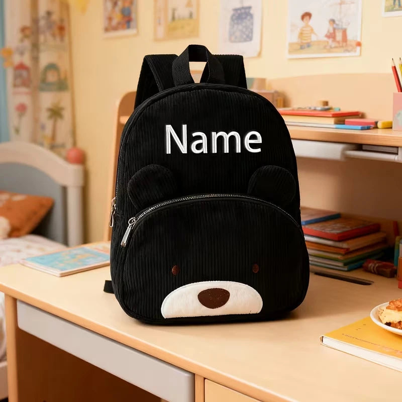 Personalized Name Embroidered Kids Backpack Pastel Corduroy Toddler Bag Soft Ribbed Fabric School Pack Cute Kindergarten Gift