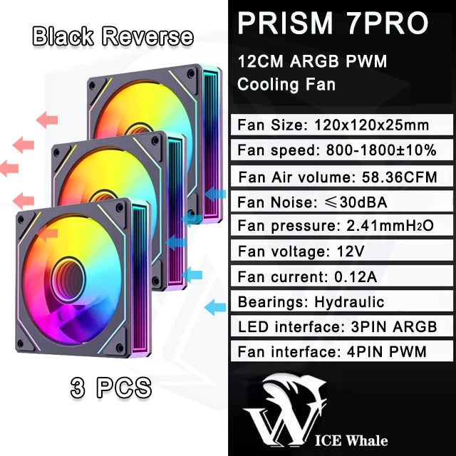 ICE Whale Prism 7 PRO ARGB PC Case Fan 120mm Infinity Mirror Design Motherboard Lighting Sync 4PIN PWM CPU Cooler Fan Ventilador