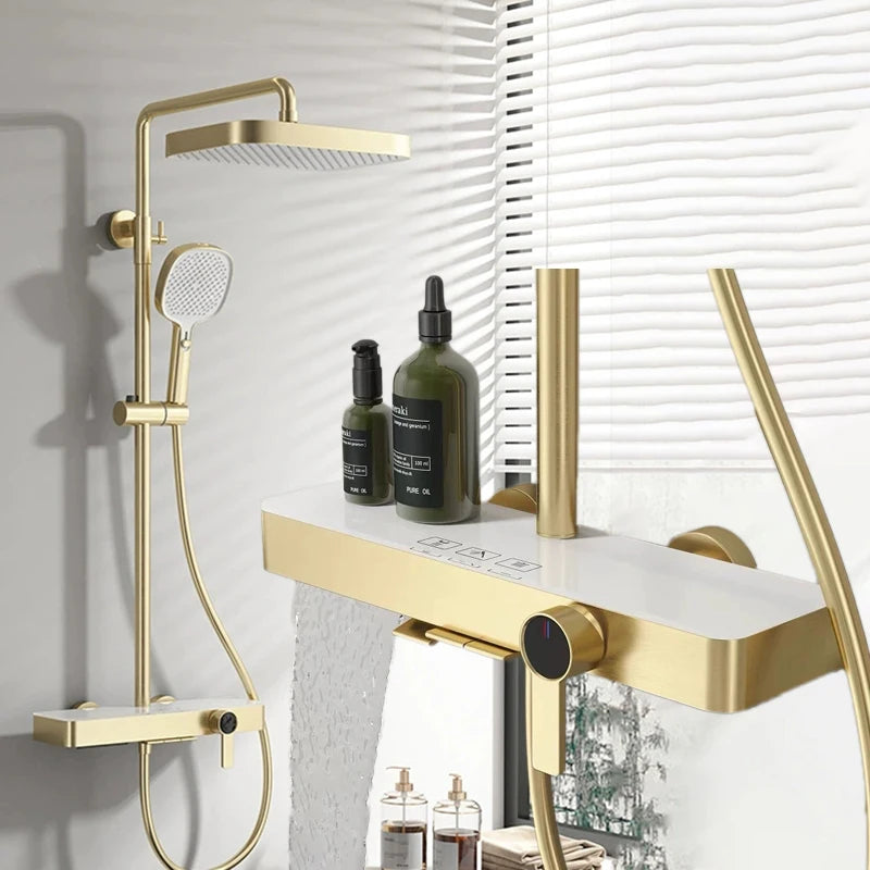 Orange Piano Bathroom Shower Set Waterfall Bathroom Mixer Faucets Rainfall Shower Head Hot Cold Piano Bathroom Shower System
