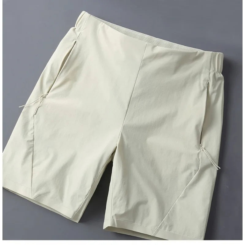 Men Ice Silk Stretch Casual Shorts New Thin Slim Sports Five Inch Pants Quick Dry Breathable Mid Shorts