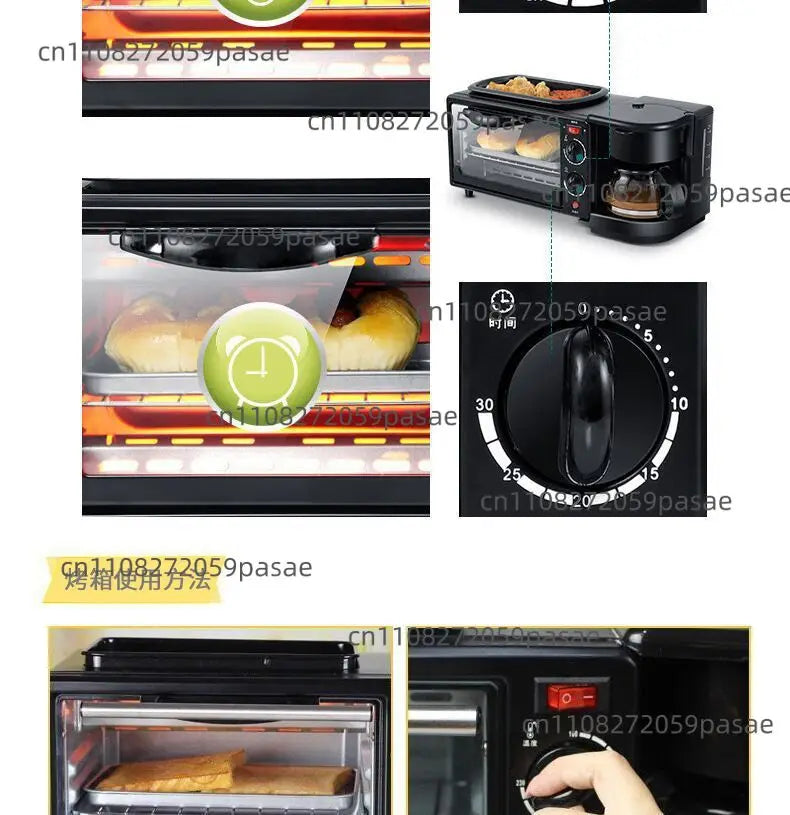 Three-in-one Breakfast Machine, Household Multi-functional Electric Oven, Coffee Machine, Grilling and Frying in One