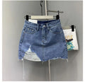 High Ripped Mini Denim Skirt Irregular Raw Fringe Hem Classic Front Pocket Design for Street and Daily Looks