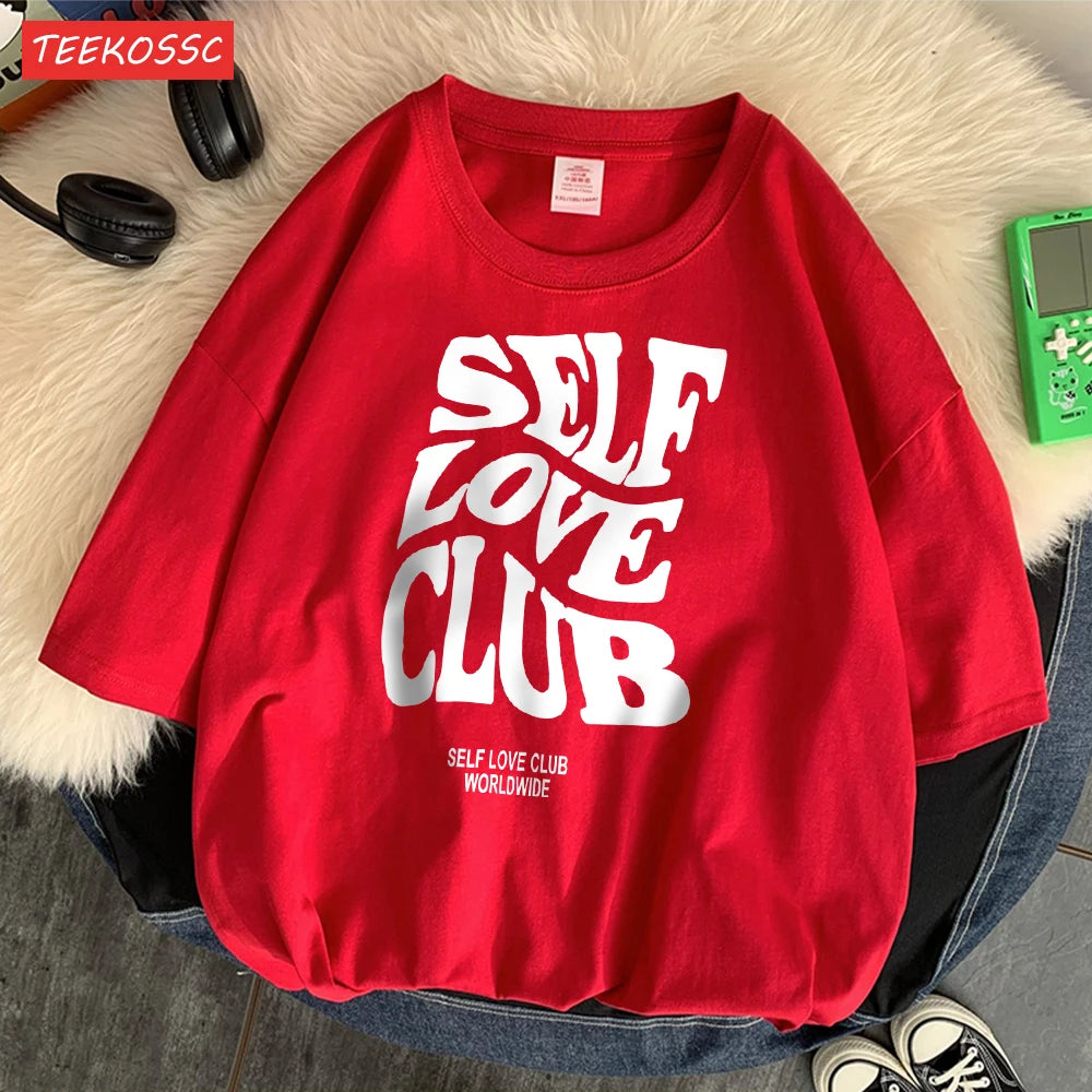 Self Love Club Worldwide Printed Tee Clothing Boy Versatile Funny Tees Aesthetic Pattern T-Shirt Oversized Design Clothing