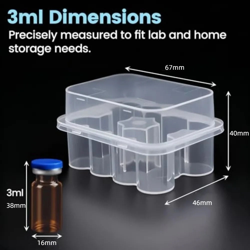 3/5/7/10mL 2/10/24-Slot Vial Storage Case Plastic Clear Microtube Storage Box Stackable Freezer Tube Box Refrigerator Organizer