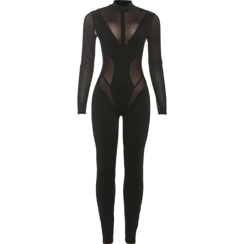 Weird Puss Sexy Patchwork Jumpsuit Women Fall Hipster Coquette Skinny Midnight Clubwear Stretch Workout Activity Slim Overalls